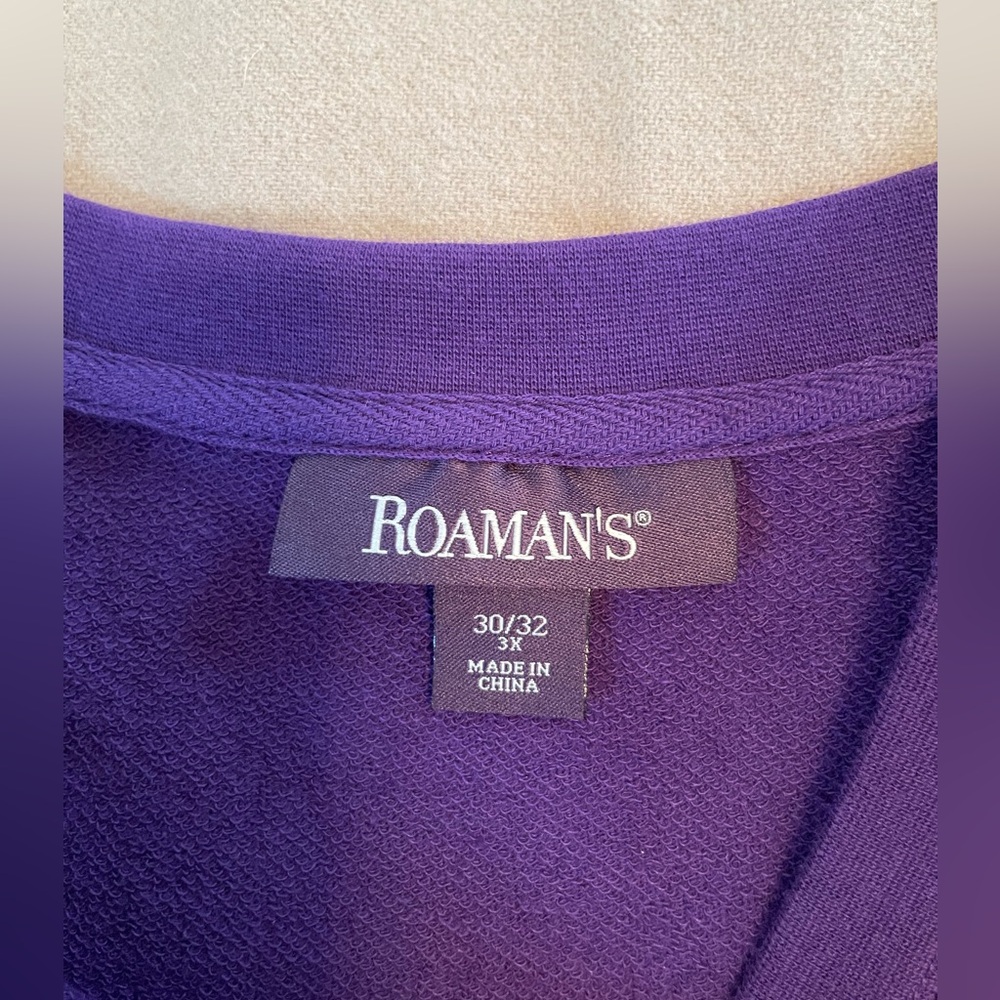 Roaman’s Women’s Size 3X 30/32 Pretty Purple Sweatshirt Decorative Sleeves - Picture 5 of 10